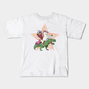Unicorn and Shark Riding T-Rex Party Dinosaur Kids T-Shirt
